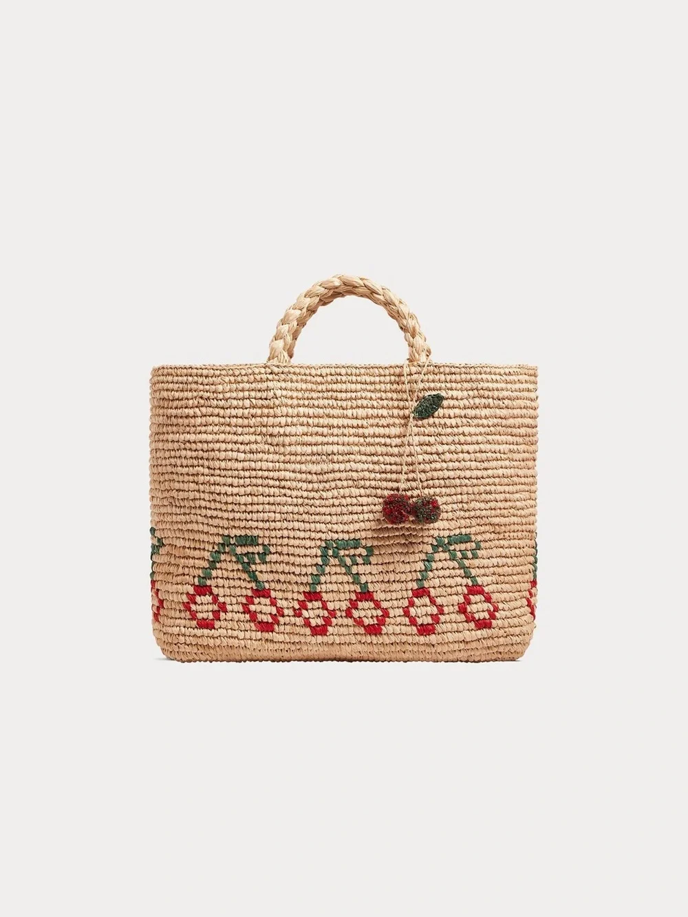 NWT $285 Bonpoint Fama Raffia Tote Bag with Red Cherries